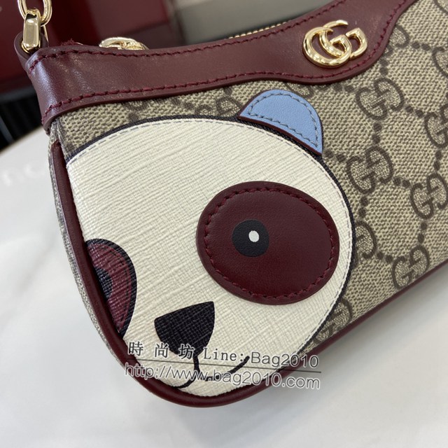 Gucci專櫃古馳最新款原廠皮飾熊貓細節GG迷你手袋貓咪鏈條包 jh2018型號：818763